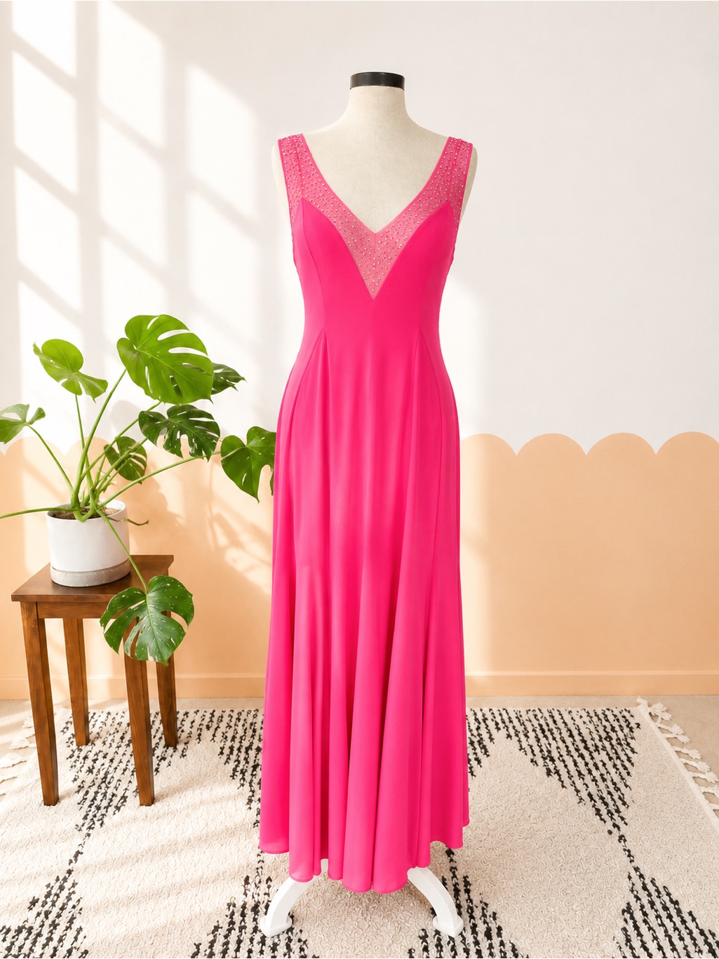 Bcbgmaxazria Hot Pink V-Neck Sleeveless Maxi Dress